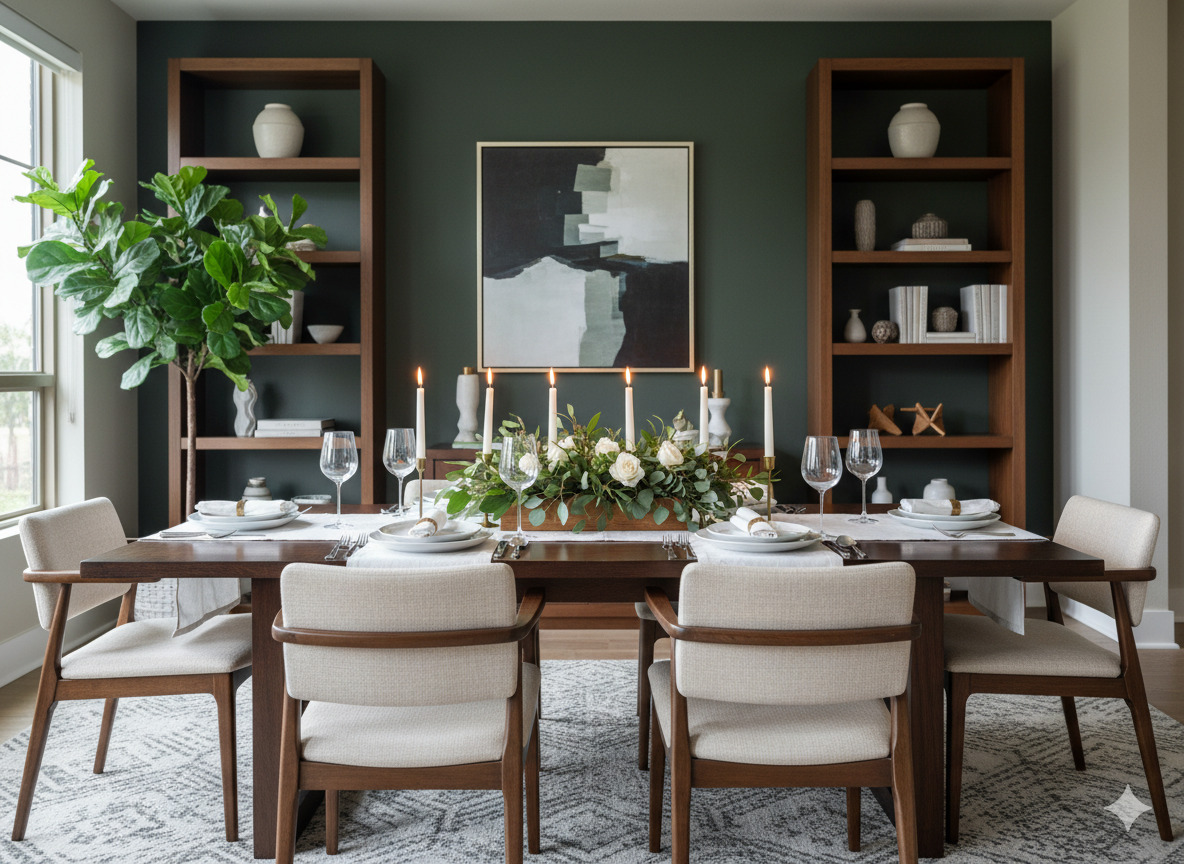 Dining area with table setting and décor